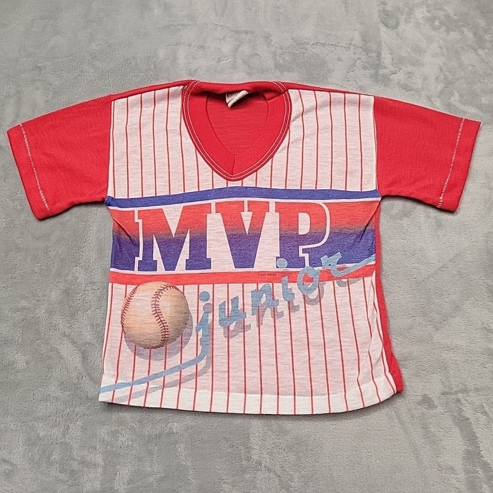 VTG Dr. Denton Shirt Boys 5 Red MVP Junior Baseball Graphic Short Sleeve V-Neck